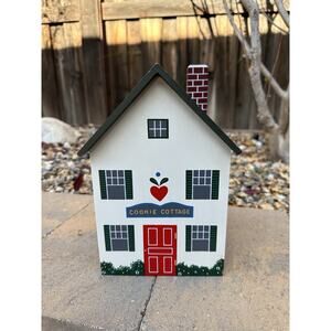 Vintage Wooden Cookie Jar Cookie Cottage Retro Country Kitchen Decor
